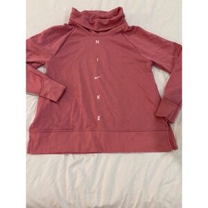 Nike Womens Funnel Neck Sweatshirt Dusty Rose Pink Vertical Logo Pullover Small